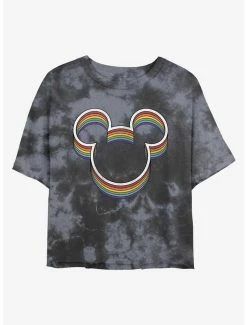 Brand new 🛒 Disney Mickey Mouse Rainbow Ears Tie-Dye 👧 Girls Crop T-Shirt ⭐