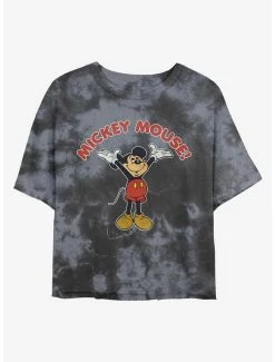 New 👍 Disney Mickey Mouse Retro Mickey Tie-Dye 👧 Girls Crop T-Shirt 👍