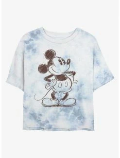 Hot Sale ✨ Disney Mickey Mouse Sketchy Mickey Tie-Dye 👧 Girls Crop T-Shirt 🧨