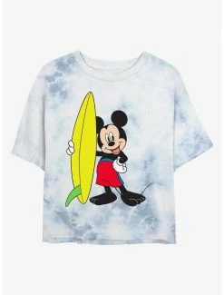 New 👍 Disney Mickey Mouse Surf's Up Tie-Dye 👧 Girls Crop T-Shirt 🤩