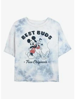 Deals 🎉 Disney Mickey Mouse Vintage Buds Tie-Dye 👧 Girls Crop T-Shirt 👏