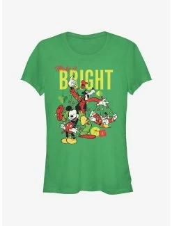 New ❤️ Disney Mickey Mouse Bright 🎅 Christmas Mickey, Goofy, and Donald 👧 Girls T-Shirt 🔔