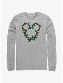 Budget 😀 Disney Mickey Mouse Mistletoe Wreath Ears Long-Sleeve T-Shirt 🥰